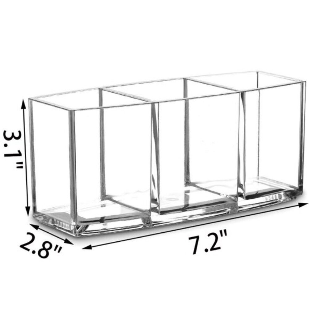 New Acrylic Makeup Brush Organizer, Clear 3-Slot Holder for Cosmetic Brushes - Picture 4 of 7